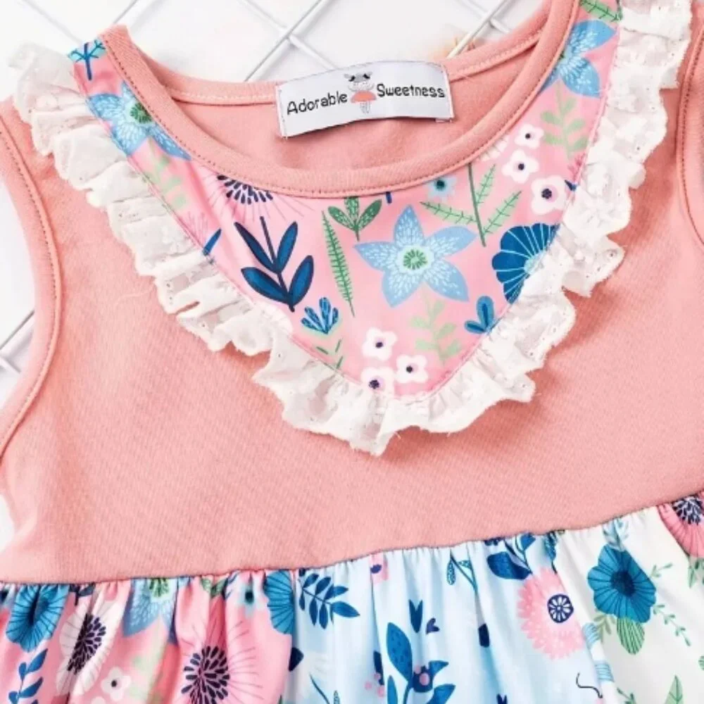 Boutique Floral Tunic Dress & Ruffle Shorts Girls Outfit Set